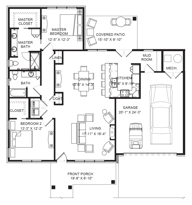 West - 2 Bedroom - 1453 sq. ft. Floor Plan