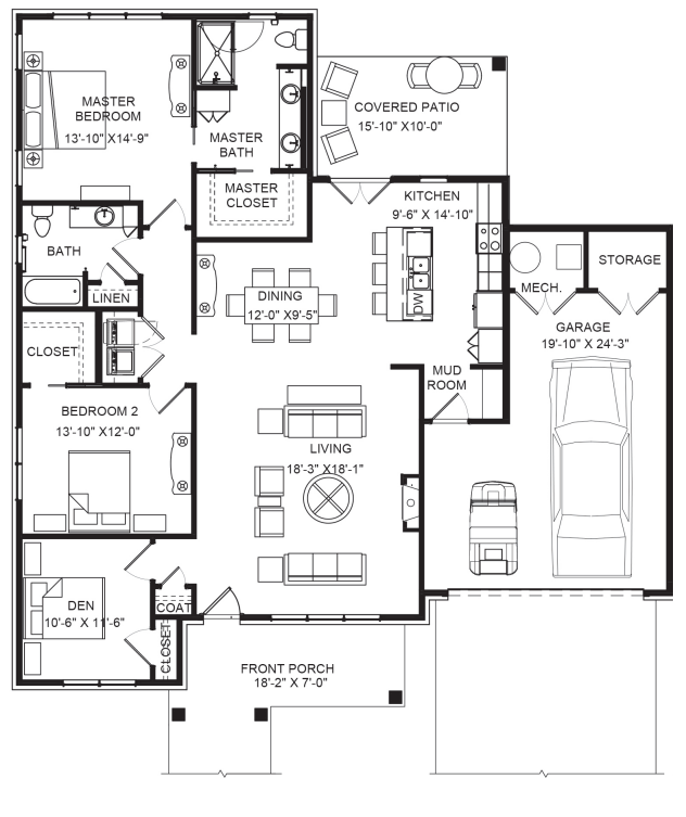 West - 2 Bedroom - 1659 sq. ft. Floor Plan
